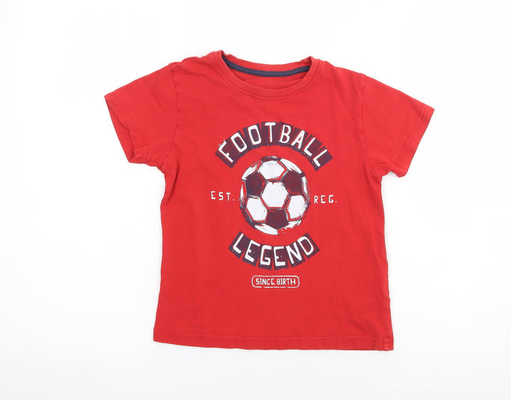 Primark Boys Red 100% Cotton Jersey T-Shirt Size 5-6 Years Crew Neck Pullover - Football