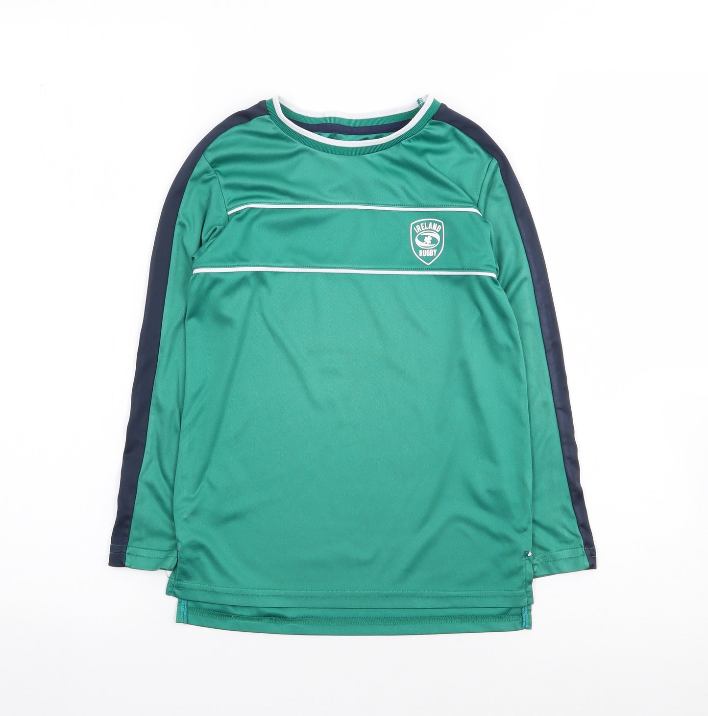 Dunnes Boys Green  Polyester Jersey T-Shirt Size 6-7 Years Crew Neck Pullover - Ireland, Rugby