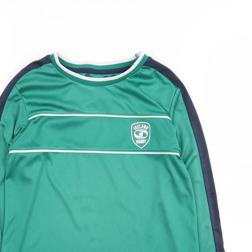 Dunnes Boys Green  Polyester Jersey T-Shirt Size 6-7 Years Crew Neck Pullover - Ireland, Rugby