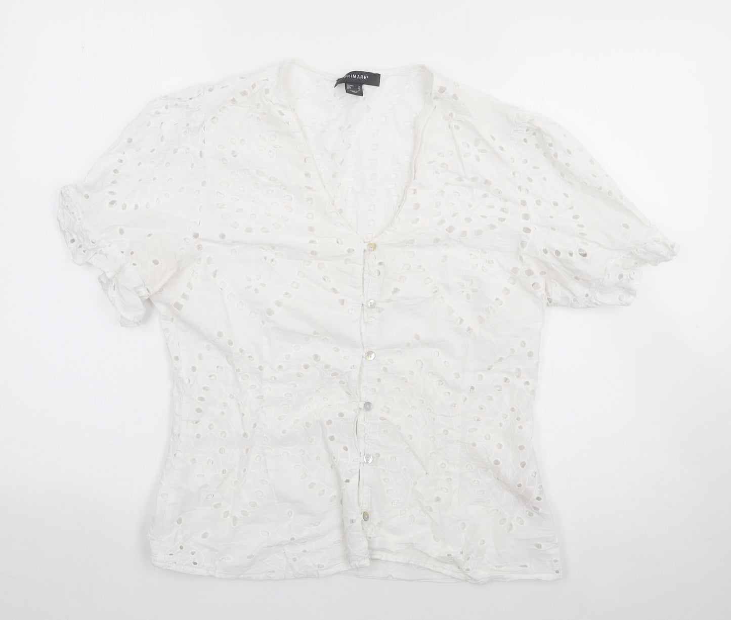 Primark Womens Ivory Floral 100% Cotton Jersey Button-Up Size 12 V-Neck