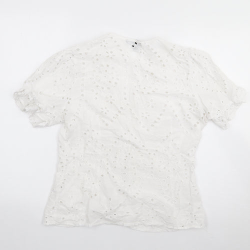 Primark Womens Ivory Floral 100% Cotton Jersey Button-Up Size 12 V-Neck