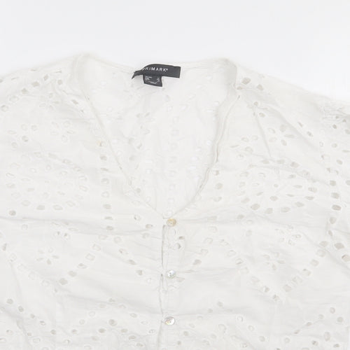 Primark Womens Ivory Floral 100% Cotton Jersey Button-Up Size 12 V-Neck