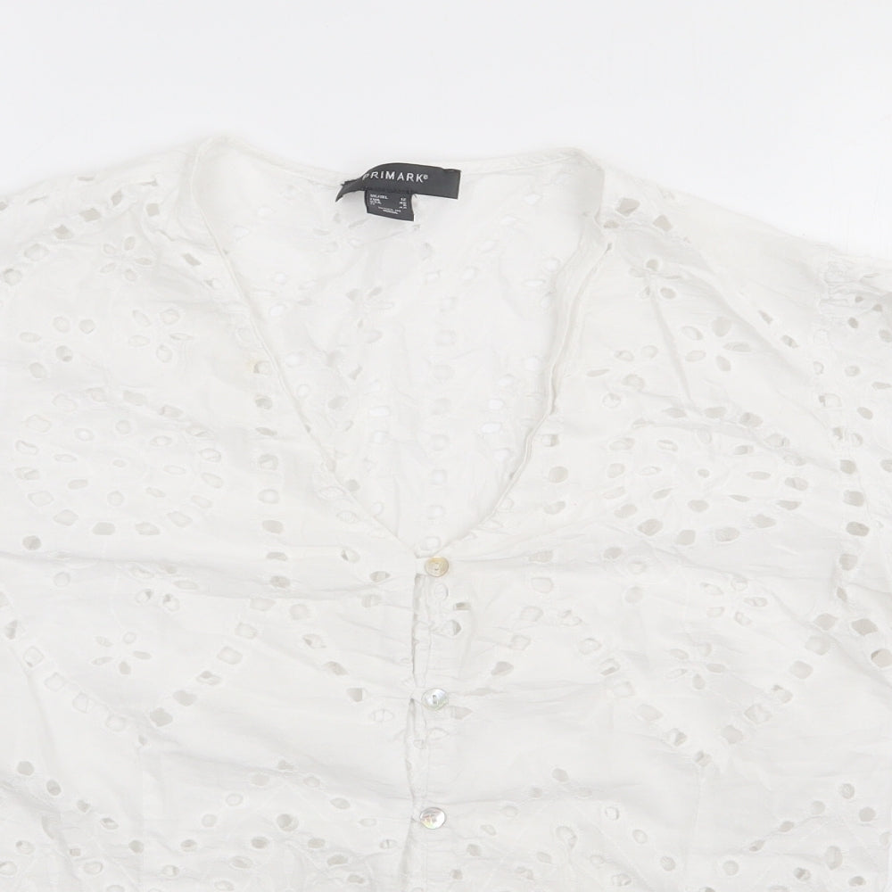 Primark Womens Ivory Floral 100% Cotton Jersey Button-Up Size 12 V-Neck