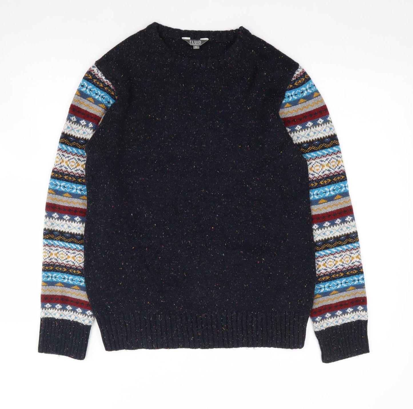Fluid Mens Multicoloured Crew Neck Geometric Acrylic Pullover Jumper Size M