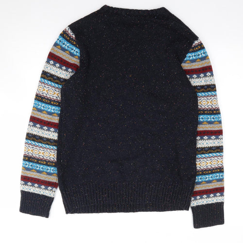 Fluid Mens Multicoloured Crew Neck Geometric Acrylic Pullover Jumper Size M