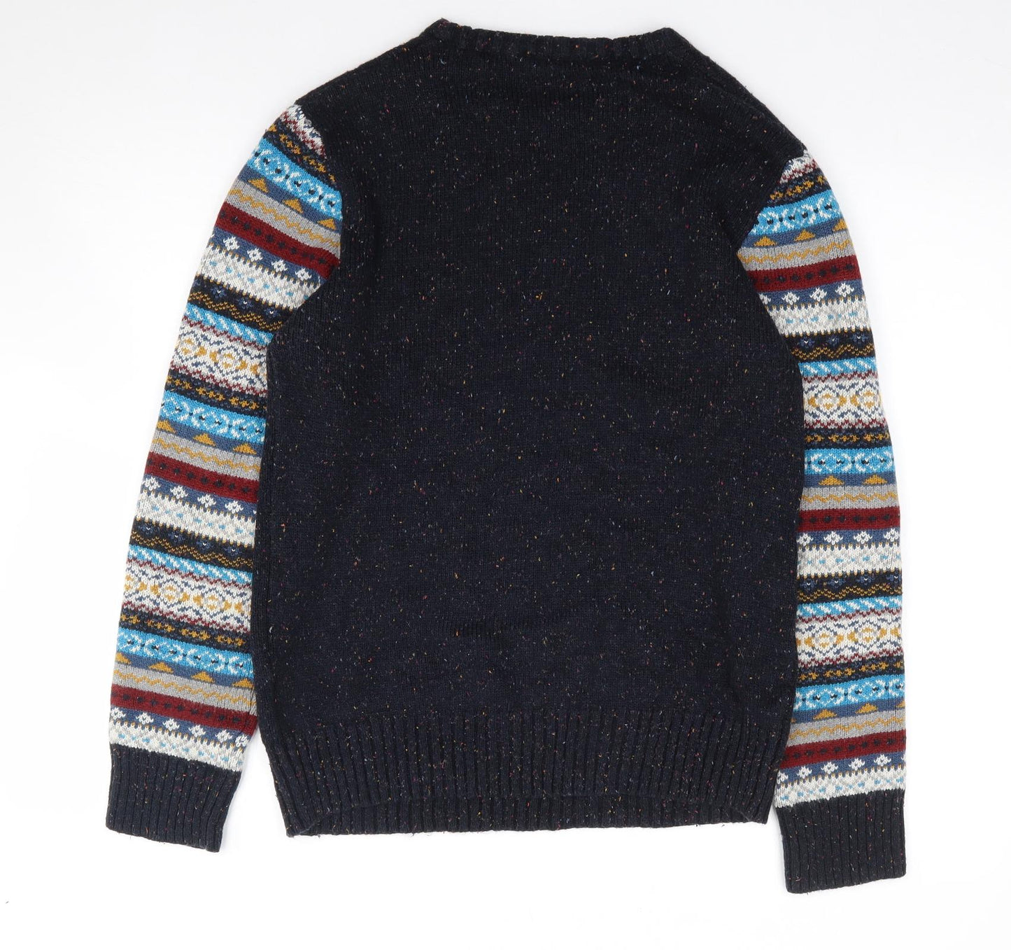 Fluid Mens Multicoloured Crew Neck Geometric Acrylic Pullover Jumper Size M