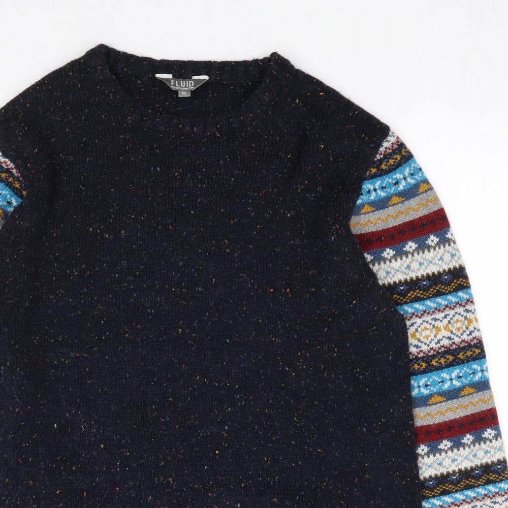 Fluid Mens Multicoloured Crew Neck Geometric Acrylic Pullover Jumper Size M