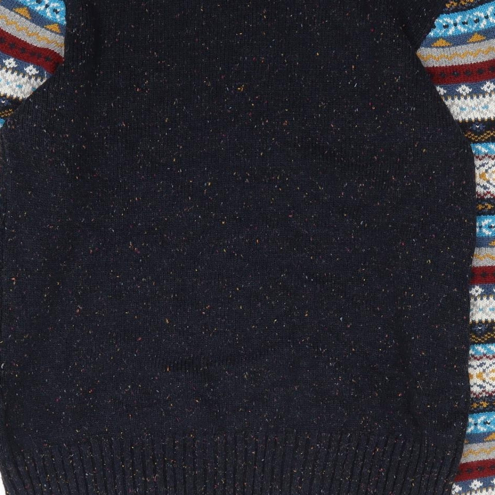 Fluid Mens Multicoloured Crew Neck Geometric Acrylic Pullover Jumper Size M