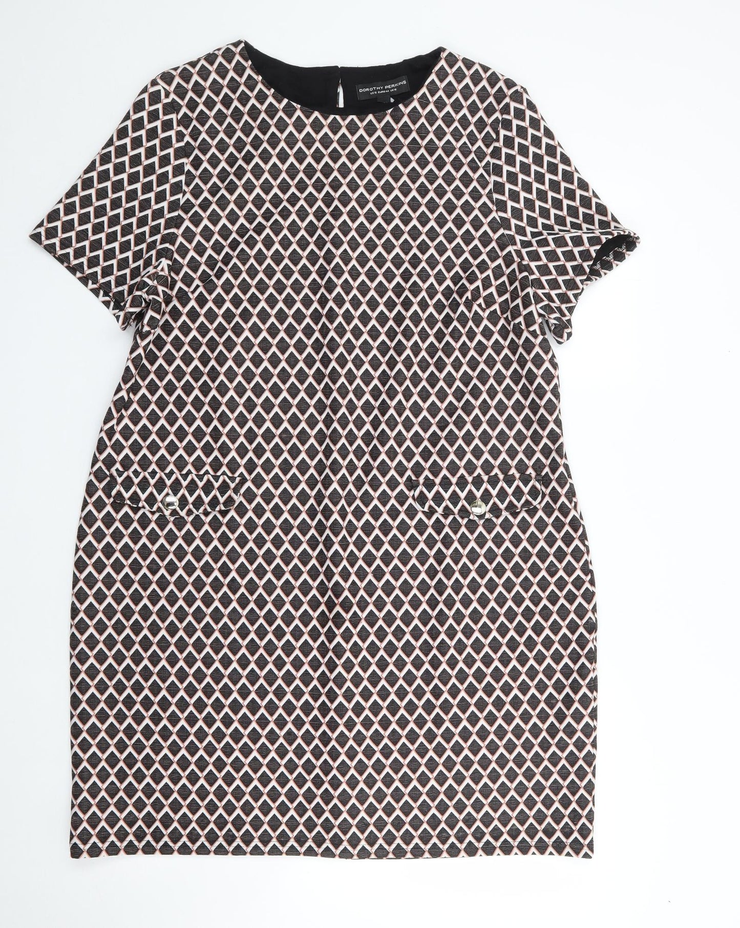 Dorothy Perkins Womens Black Geometric Polyester Shift  Size 16  Round Neck Pullover