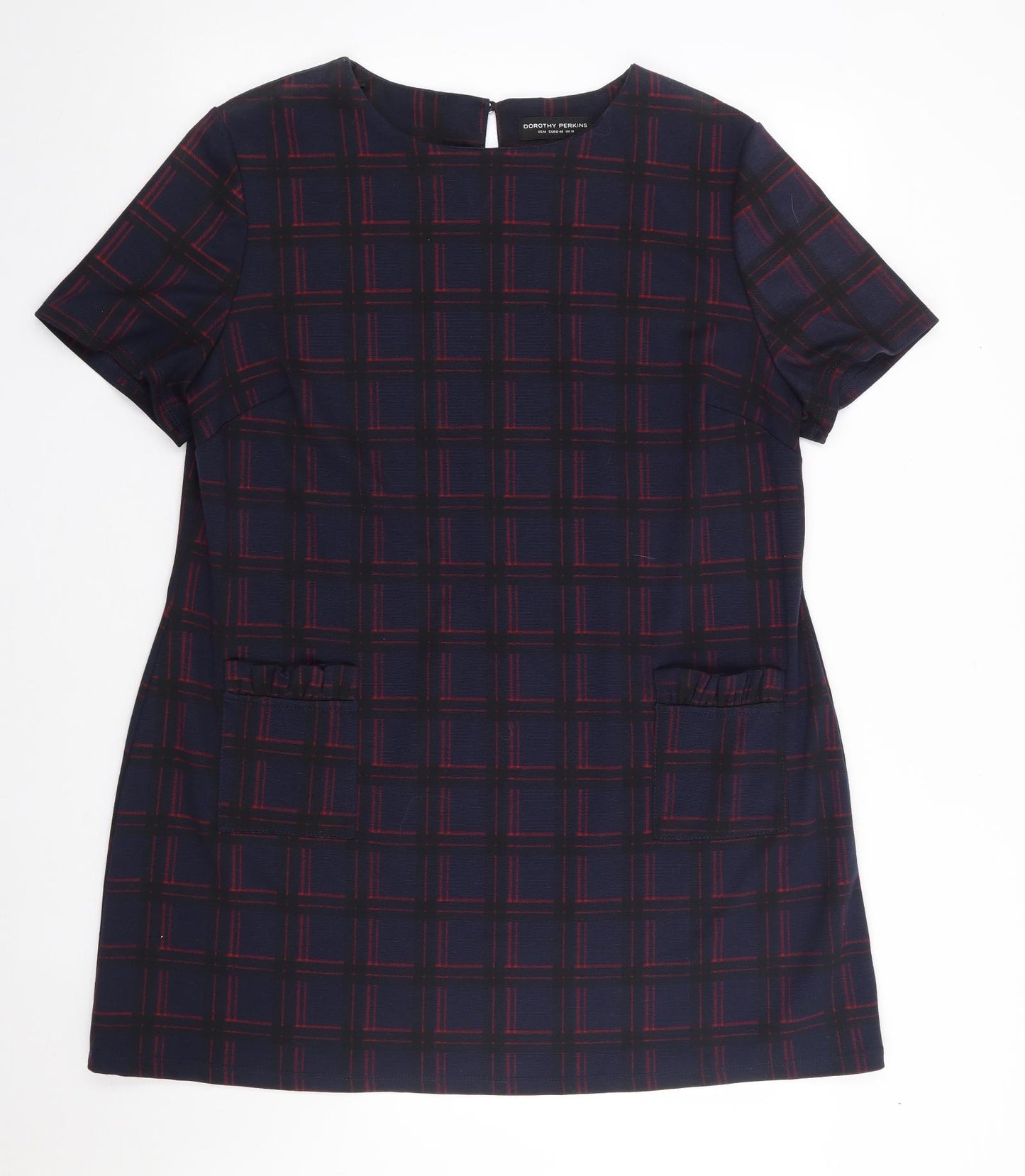 Dorothy Perkins Womens Blue Plaid Polyester Shift  Size 18  Round Neck Pullover