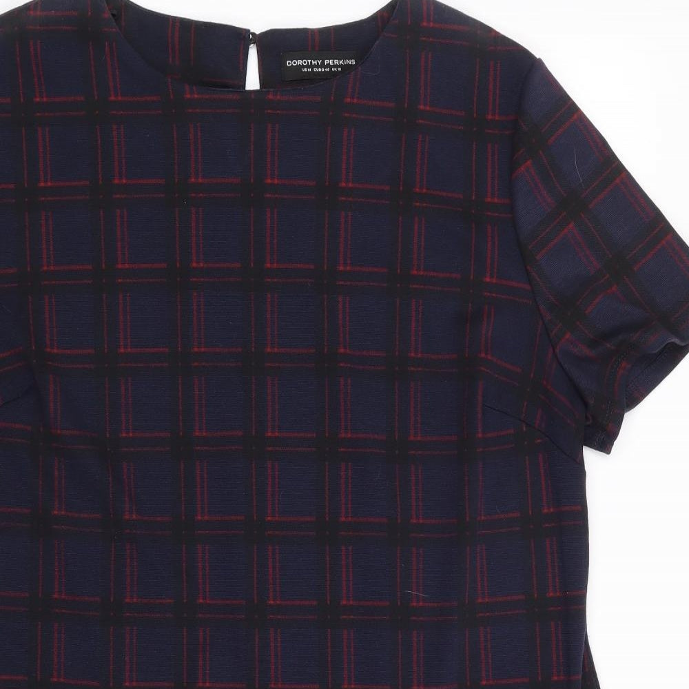 Dorothy Perkins Womens Blue Plaid Polyester Shift  Size 18  Round Neck Pullover