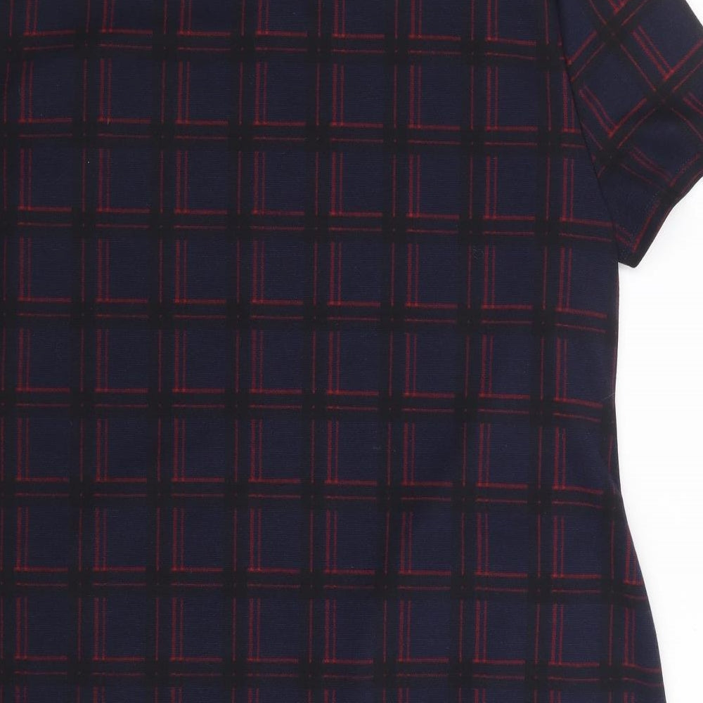Dorothy Perkins Womens Blue Plaid Polyester Shift  Size 18  Round Neck Pullover