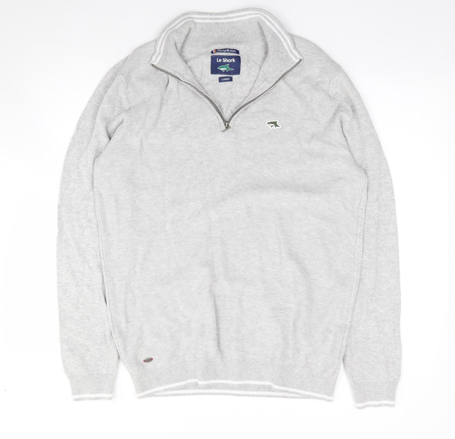Le Shark Mens Grey V-Neck  Cotton Pullover Jumper Size L