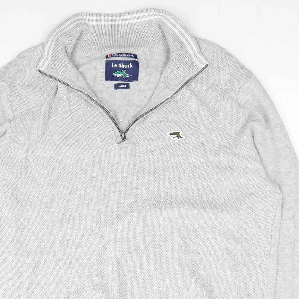 Le Shark Mens Grey V-Neck  Cotton Pullover Jumper Size L
