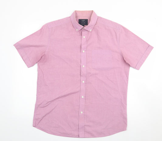 Atlantic Bay  Mens Pink  Polyester  Button-Up Size M Collared Button