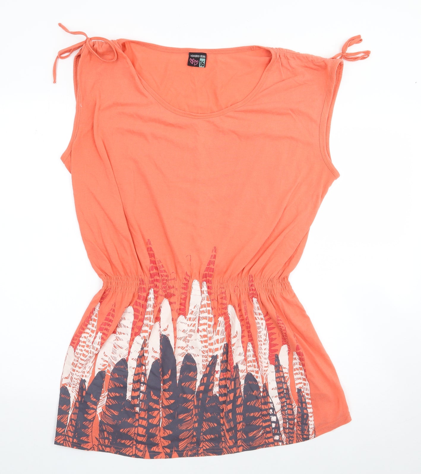 Voodoo Dolls  Womens Orange Geometric Polyester Jersey Tank Size 16 Round Neck - Peplum