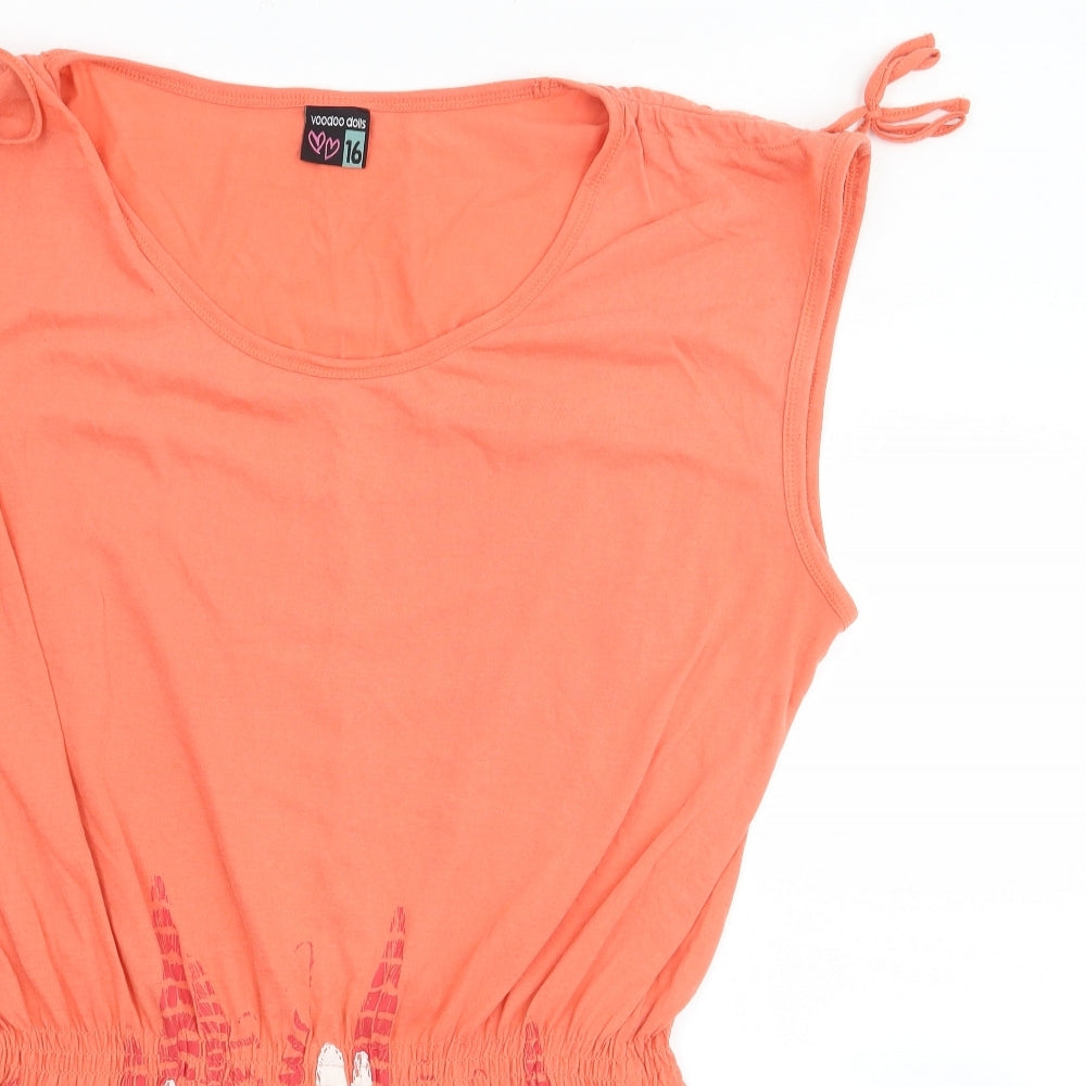 Voodoo Dolls  Womens Orange Geometric Polyester Jersey Tank Size 16 Round Neck - Peplum