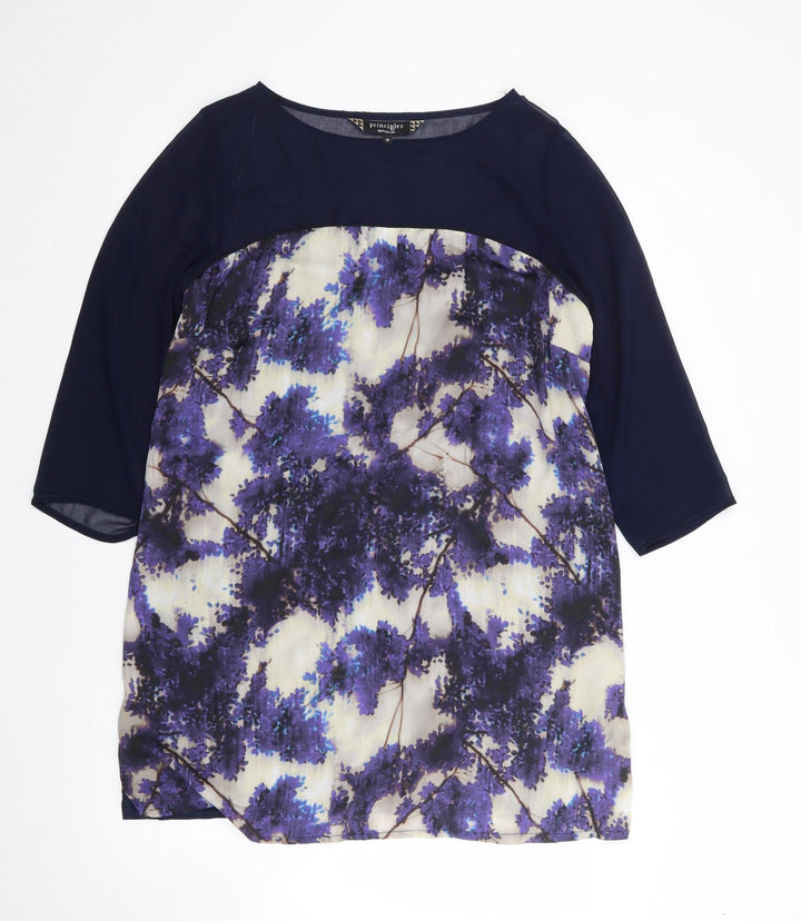 Principles Womens Blue Floral Polyester Shift Size 16 Round Neck Pullover