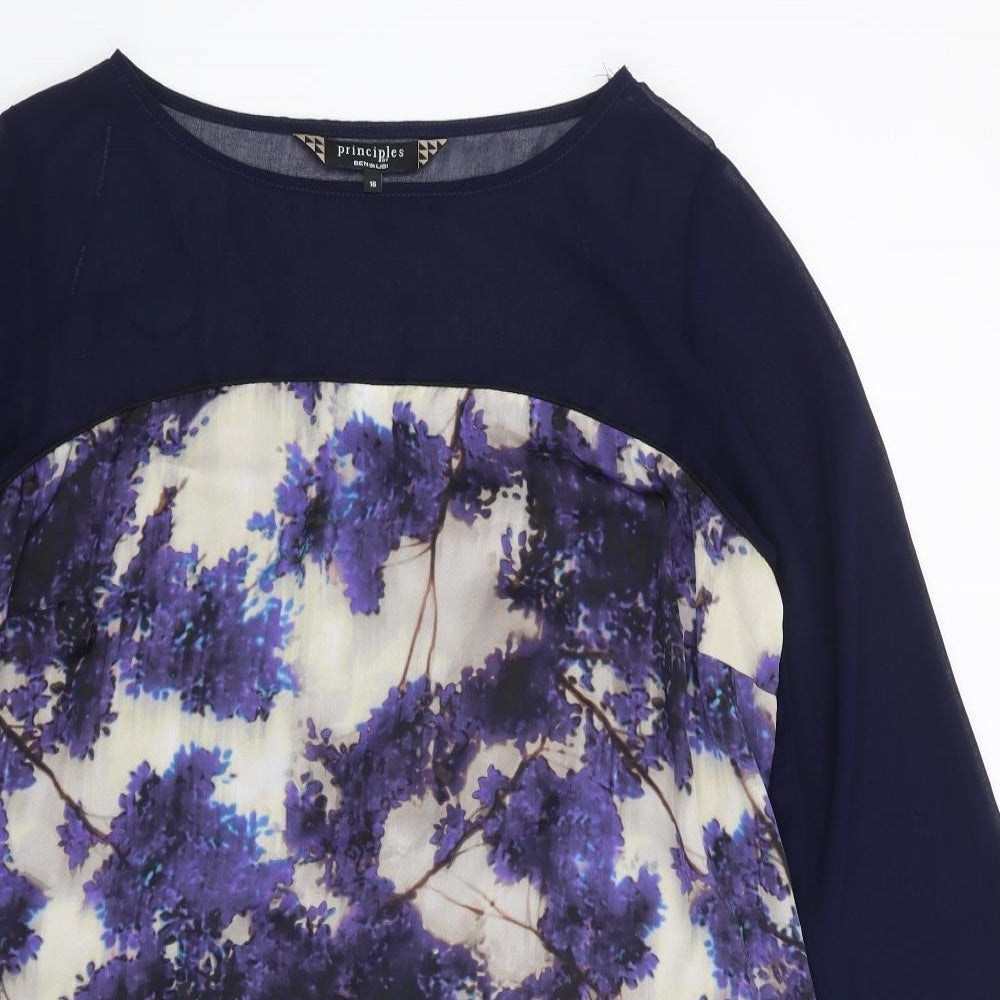 Principles Womens Blue Floral Polyester Shift  Size 16  Round Neck Pullover