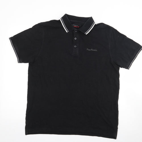 Pierre Cardin Mens Black  Cotton  Polo Size L Collared Pullover