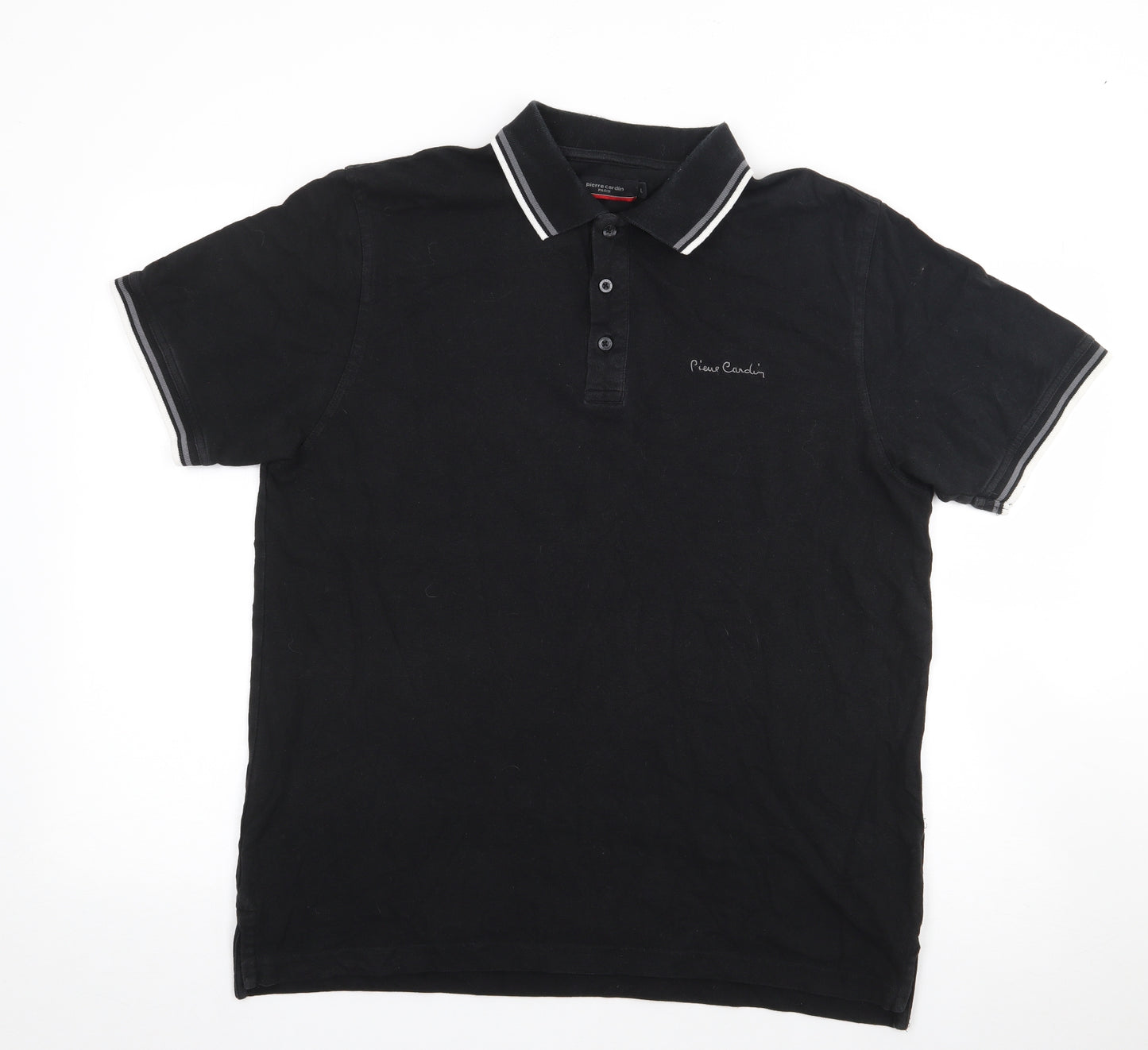 Pierre Cardin Mens Black  Cotton  Polo Size L Collared Pullover