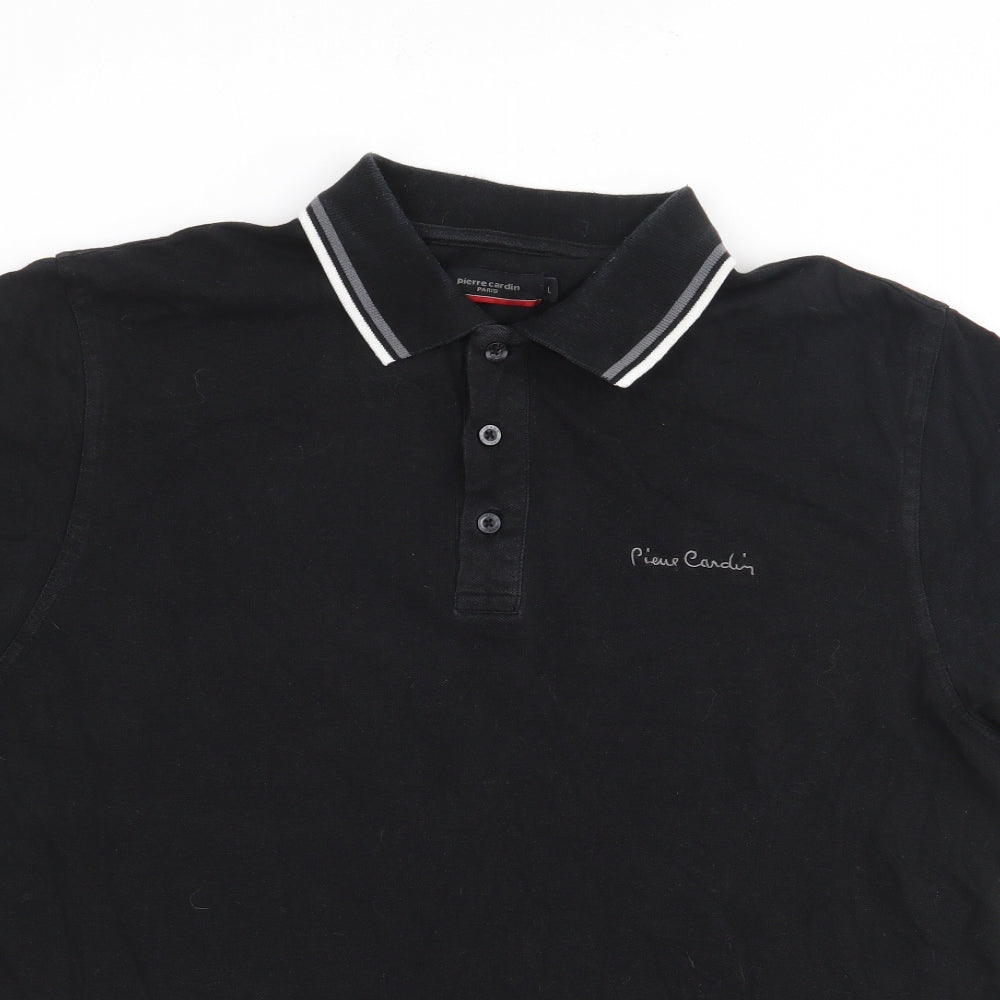 Pierre Cardin Mens Black  Cotton  Polo Size L Collared Pullover