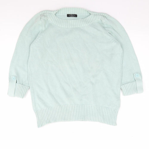 Bonmarché Womens Green Boat Neck  Cotton Pullover Jumper Size S