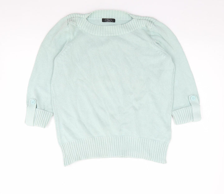 Bonmarché Womens Green Boat Neck  Cotton Pullover Jumper Size S