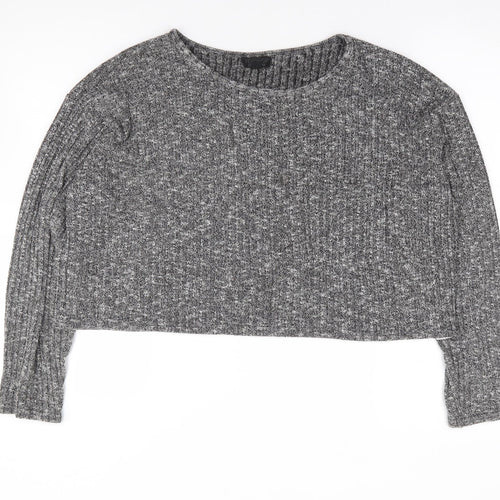 Topshop Womens Grey  Polyester Jersey T-Shirt Size 8 Round Neck