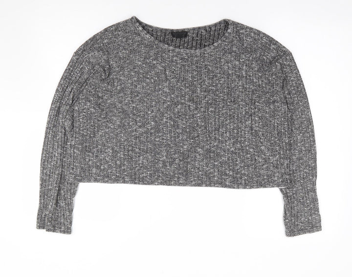 Topshop Womens Grey Polyester Jersey T-Shirt Size 8 Round Neck