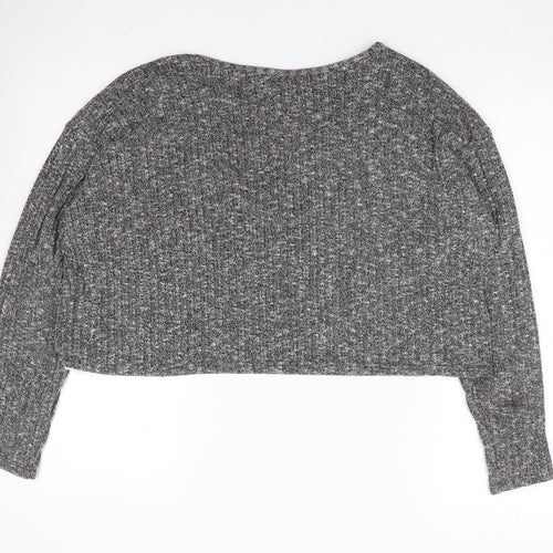 Topshop Womens Grey  Polyester Jersey T-Shirt Size 8 Round Neck