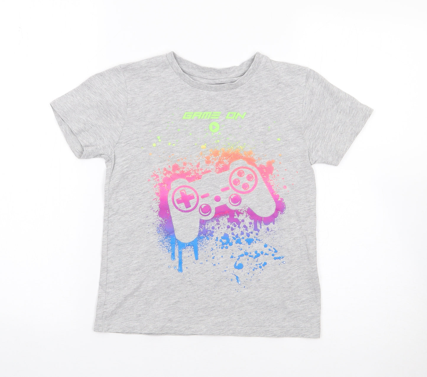 NEXT Boys Grey  Cotton Jersey T-Shirt Size 7 Years Crew Neck Pullover - Gaming