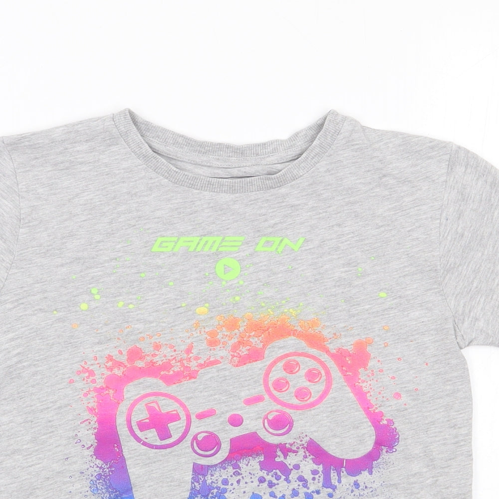 NEXT Boys Grey  Cotton Jersey T-Shirt Size 7 Years Crew Neck Pullover - Gaming