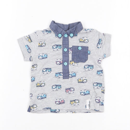 M&Co Boys Grey Geometric Cotton Jersey Polo Size 3-6 Months Collared Pullover