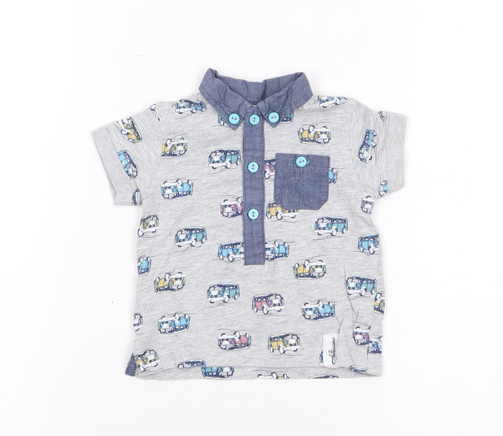 M&Co Boys Grey Geometric Cotton Jersey Polo Size 3-6 Months Collared Pullover