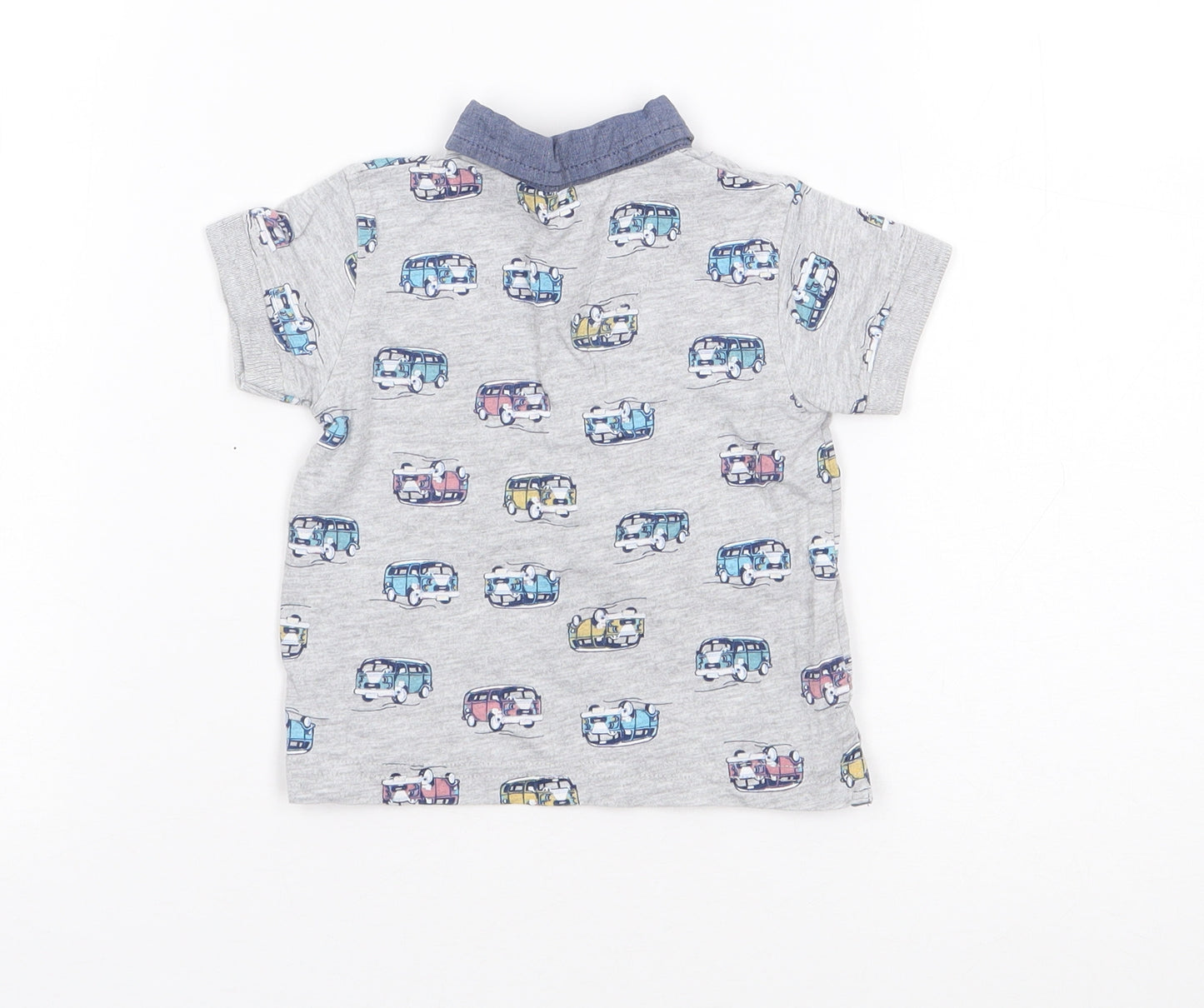 M&Co Boys Grey Geometric Cotton Jersey Polo Size 3-6 Months Collared Pullover