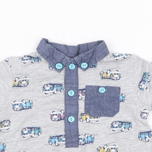 M&Co Boys Grey Geometric Cotton Jersey Polo Size 3-6 Months Collared Pullover