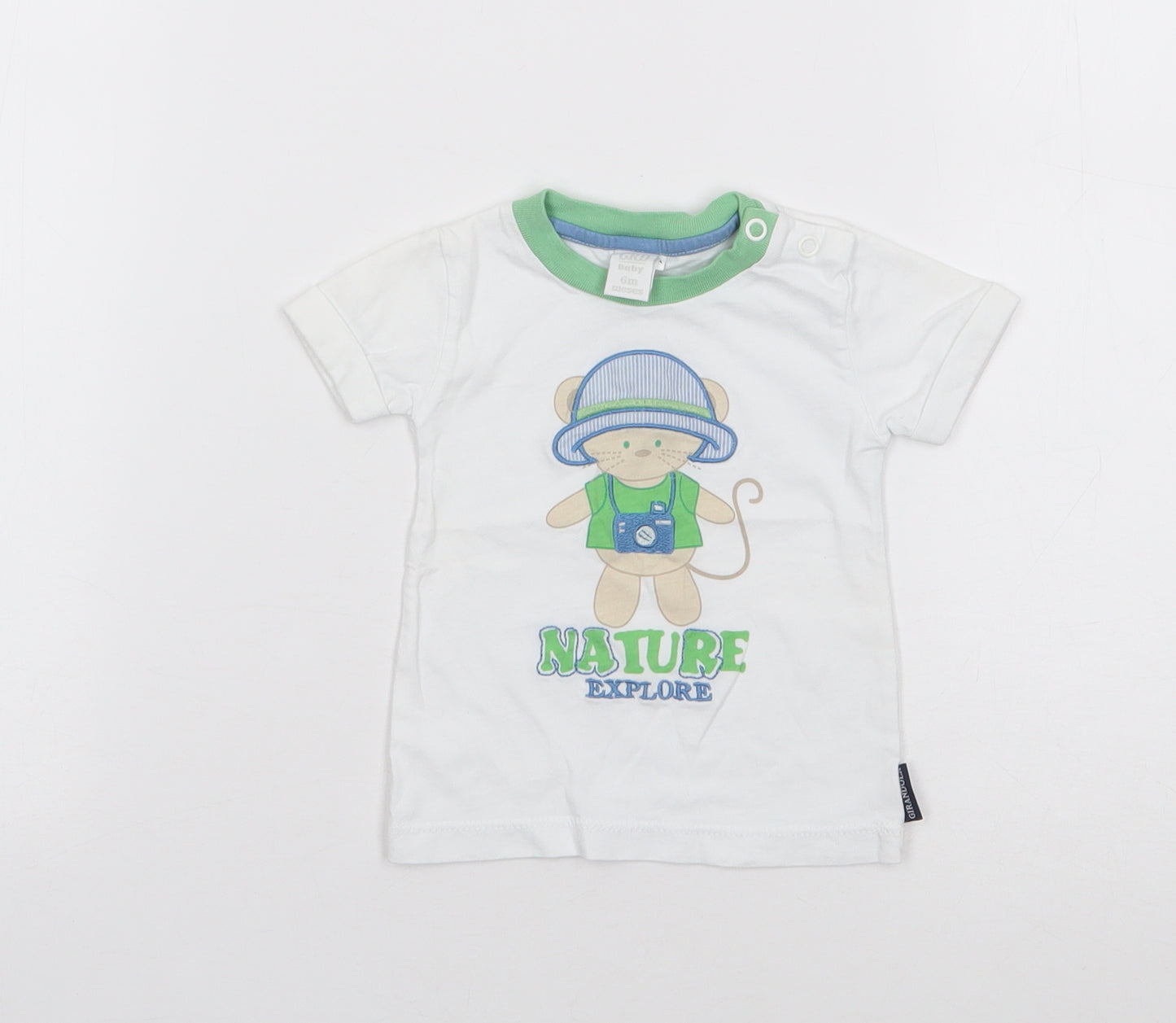 Girandola Boys Ivory  Cotton Jersey Polo Size 6-9 Months Crew Neck Pullover
