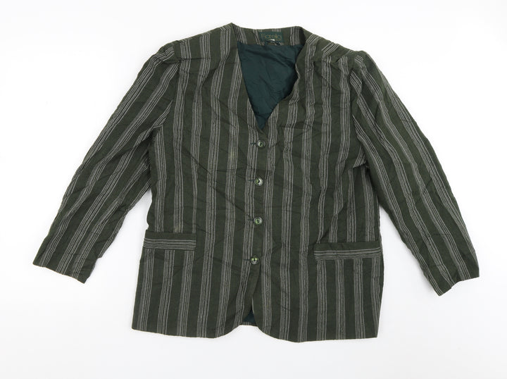 Florella Womens Green Striped Jacket Blazer Size 16 Button