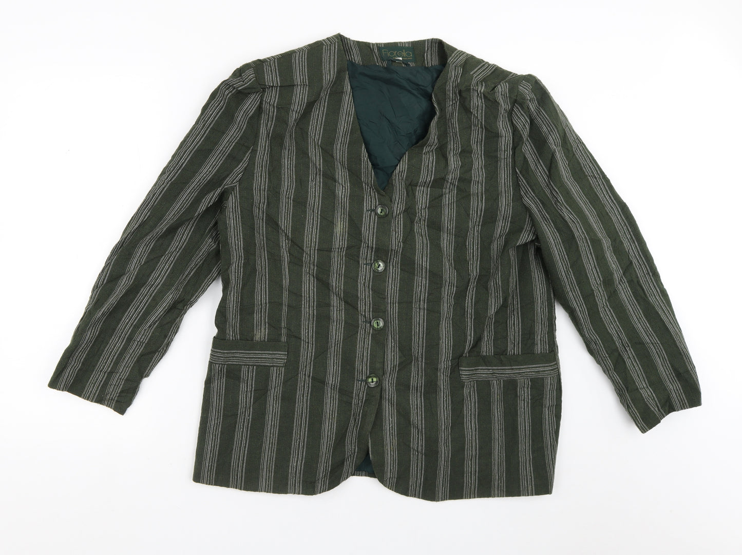 Florella Womens Green Striped  Jacket Blazer Size 16  Button