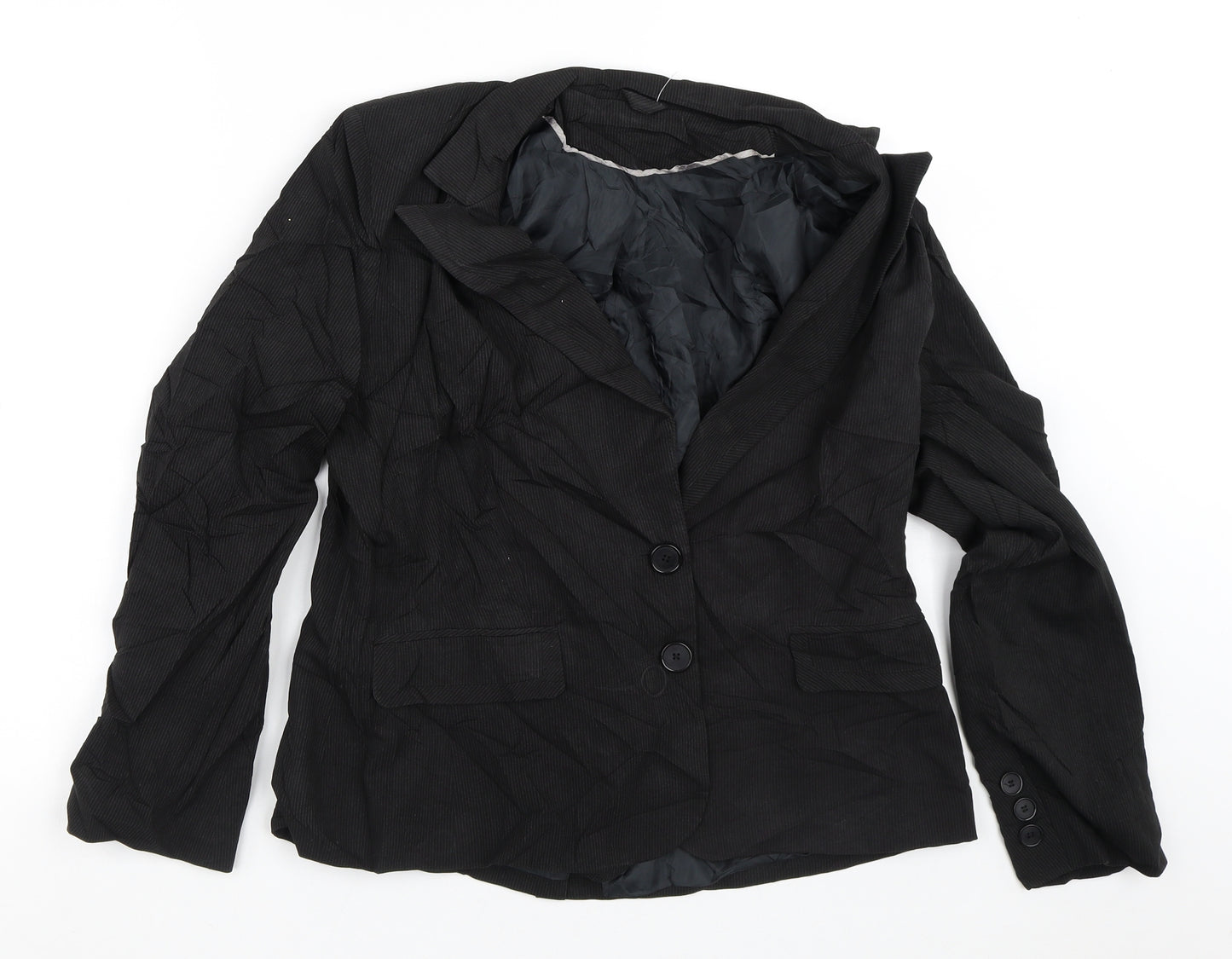 Preworn Womens Black Striped  Jacket Blazer Size 12