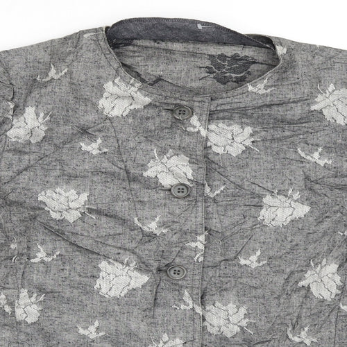 Preworn Womens Grey Geometric Cotton Basic Button-Up Size S Round Neck