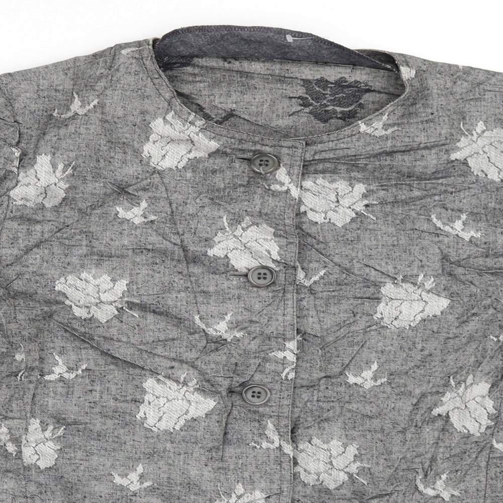 Preworn Womens Grey Geometric Cotton Basic Button-Up Size S Round Neck