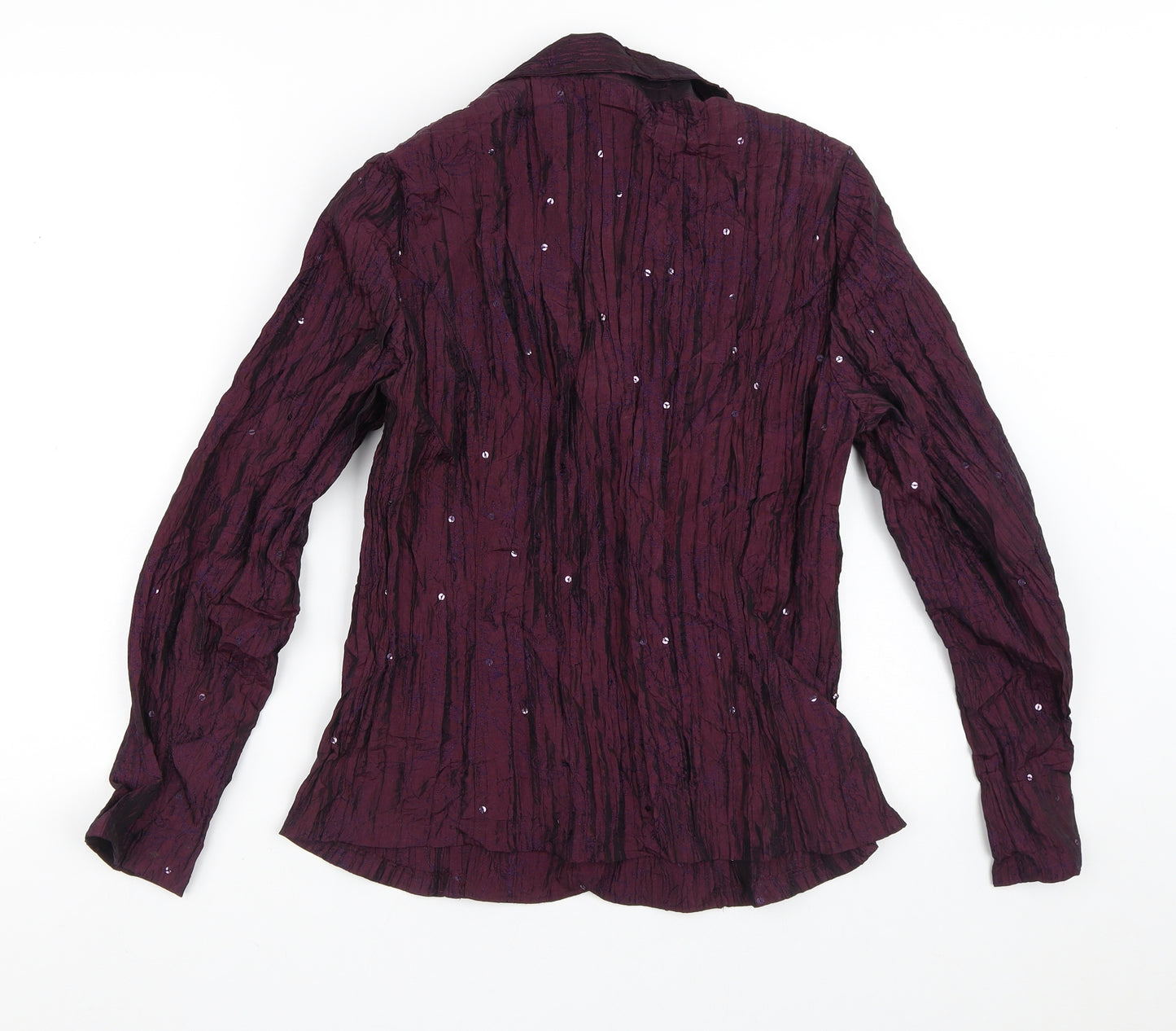 Canda Womens Purple Floral Polyester Basic Button-Up Size S V-Neck
