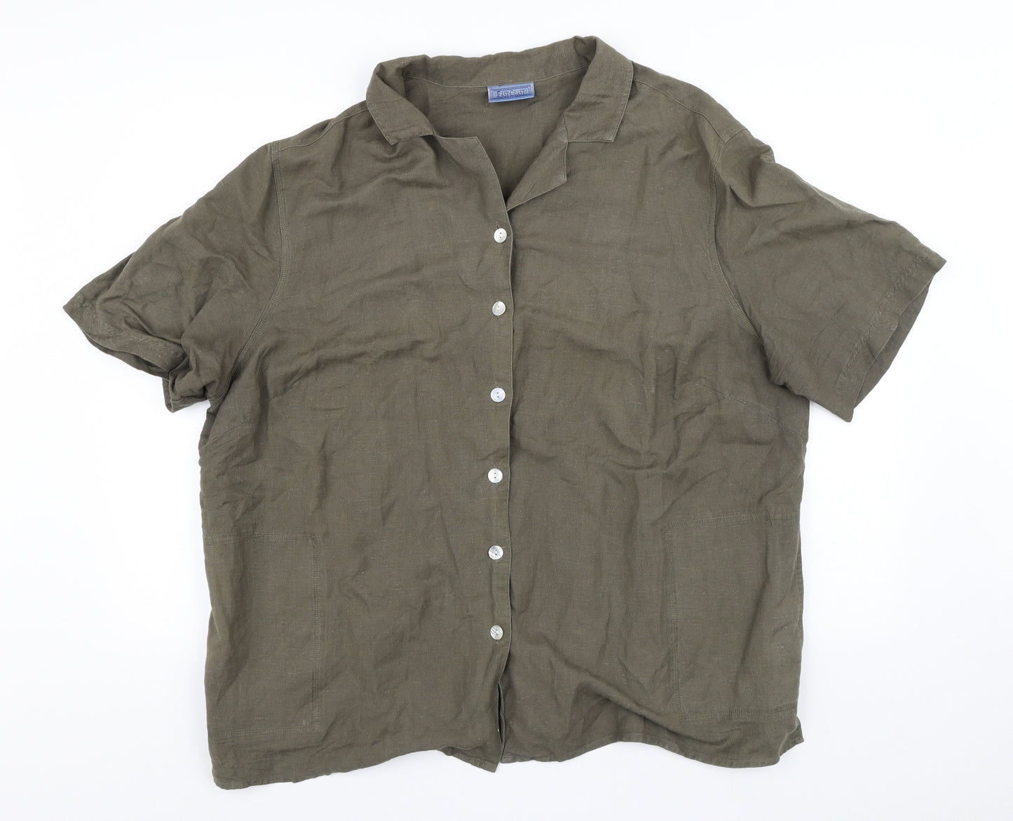 East Coast Womens Green  Linen Basic Button-Up Size 20 V-Neck