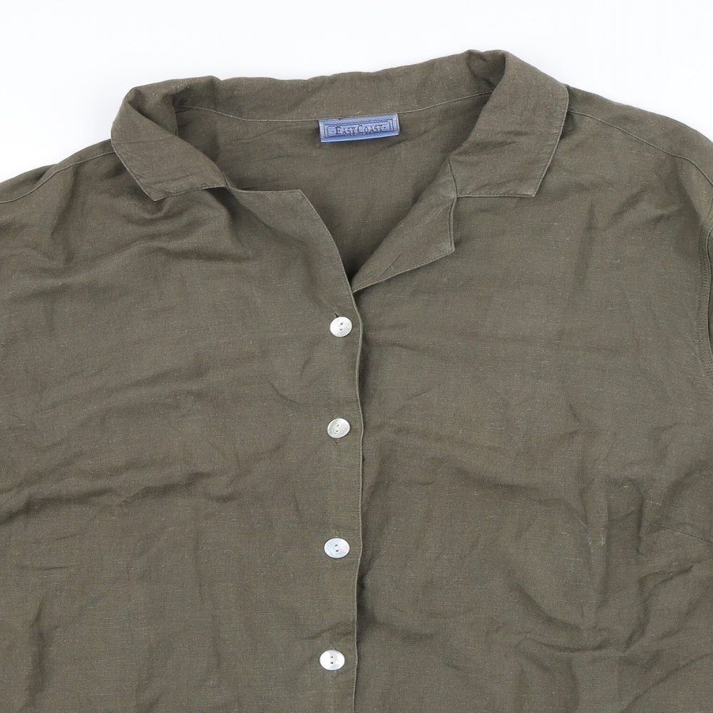 East Coast Womens Green  Linen Basic Button-Up Size 20 V-Neck