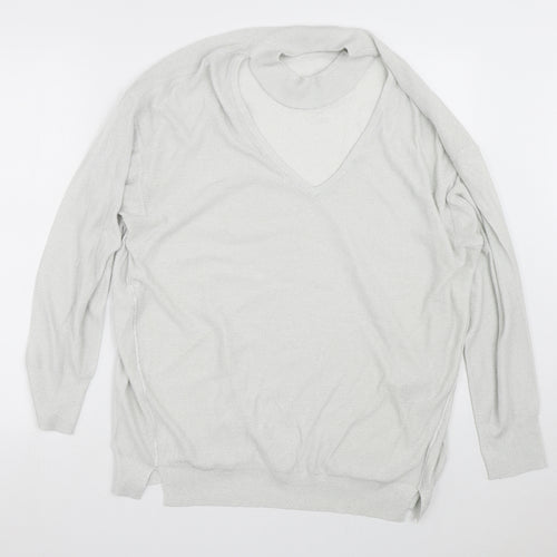NEXT Womens Silver V-Neck  Viscose Pullover Jumper Size 18   - Collar detail