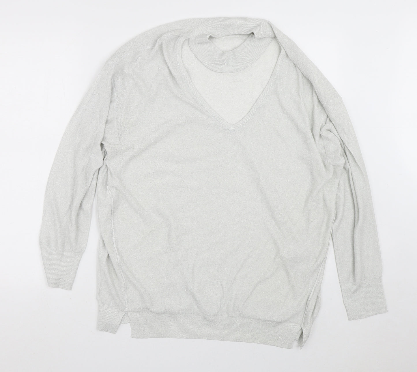 NEXT Womens Silver V-Neck  Viscose Pullover Jumper Size 18   - Collar detail