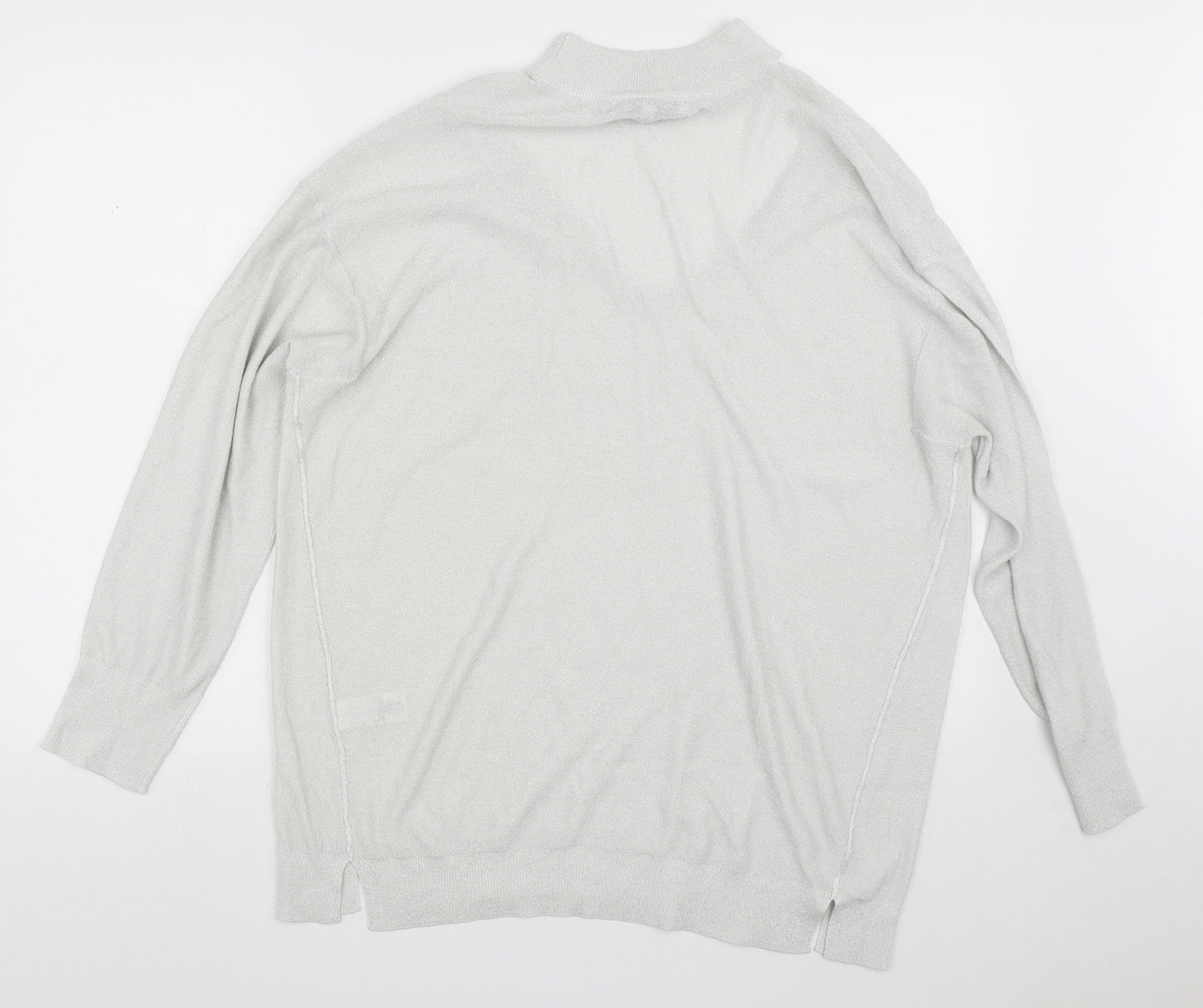 NEXT Womens Silver V-Neck  Viscose Pullover Jumper Size 18   - Collar detail