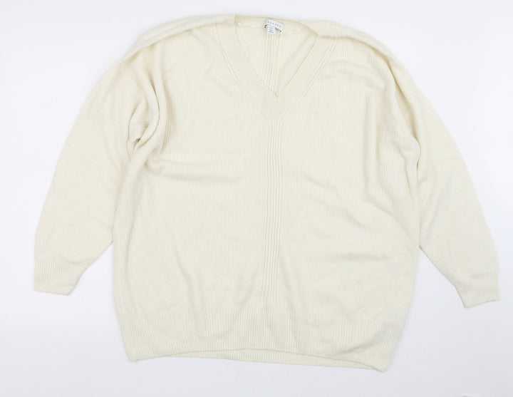 Topshop Womens Beige V-Neck  Nylon Pullover Jumper Size S